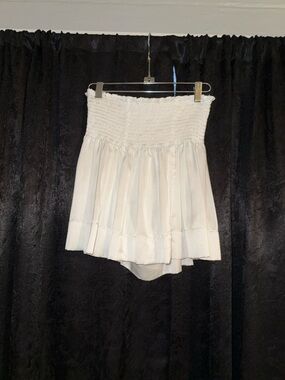 Women's White Smocked Waist Pleated Skort
